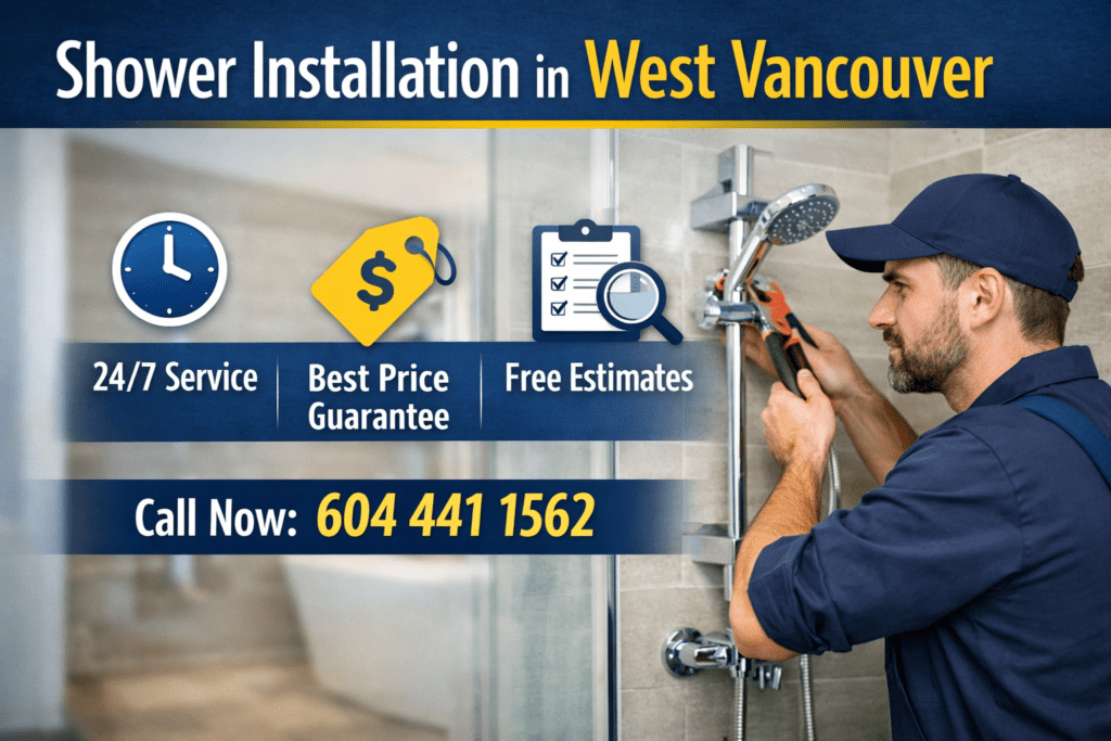Shower installation in West Vancouver by licensed plumber offering 24/7 service and free estimate