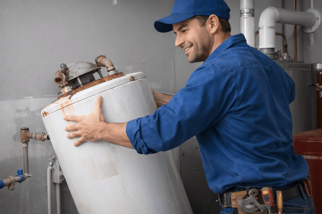 water heater replacement Vancouver licensed plumber removing old tank