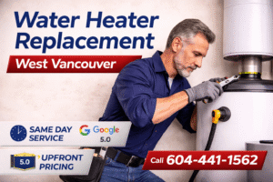 water heater replacement West Vancouver by experienced plumber installing new hot water tank same day service