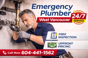 emergency plumber West Vancouver fixing leaking pipe 24 7 service free inspection upfront pricing